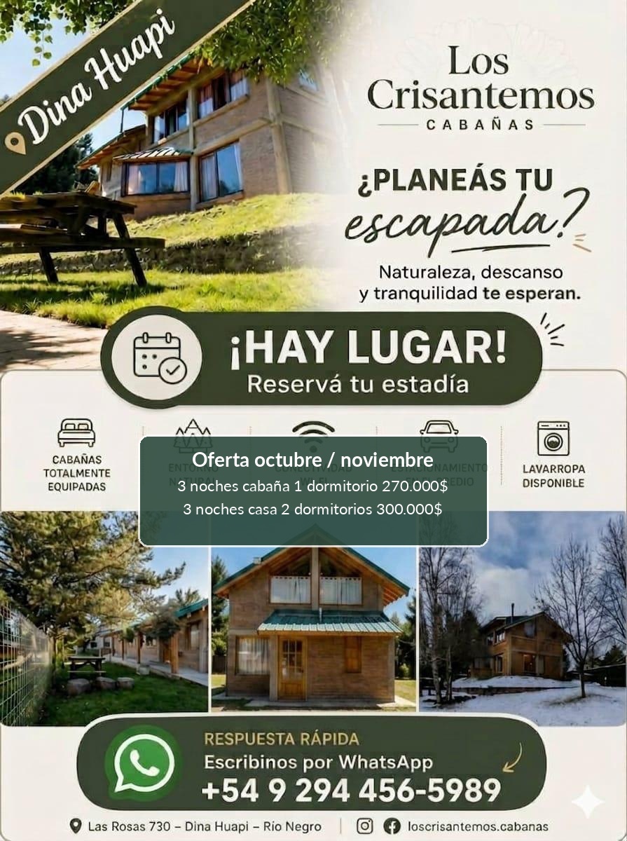 Promoción Cabañas Los Crisantemos Dina Huapi