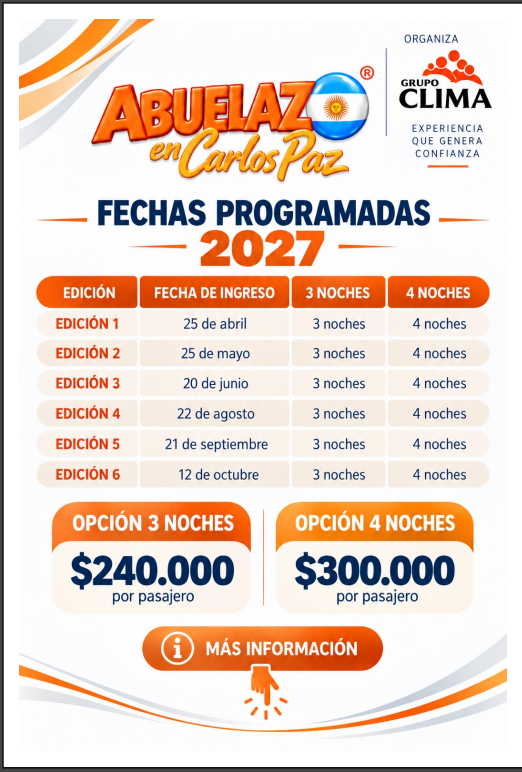 Abuelazo Carlos Paz 2027 Fechas y Tarifas